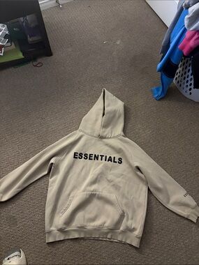 Essentials Beige Hoodie with Black Logo